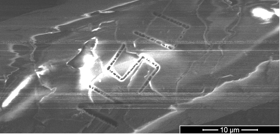 nsu milled onto a hair by focused ion beam