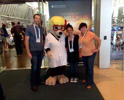 spence and students standing with chemistry mascot spence and students standing with chemistry mascot