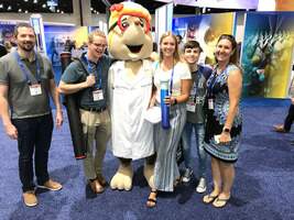 spence and students standing with chemistry mascot spence and students standing with chemistry mascot
