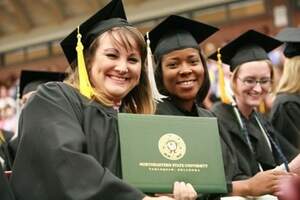 NSU students showing off their degree at commencement