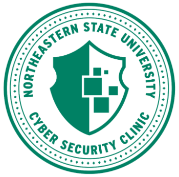 Green Shield Surrounded by the words Northeastern State University Cyber Security Clinic