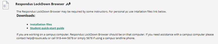 repondus lockdown browser download for installation files and student quick start guide location